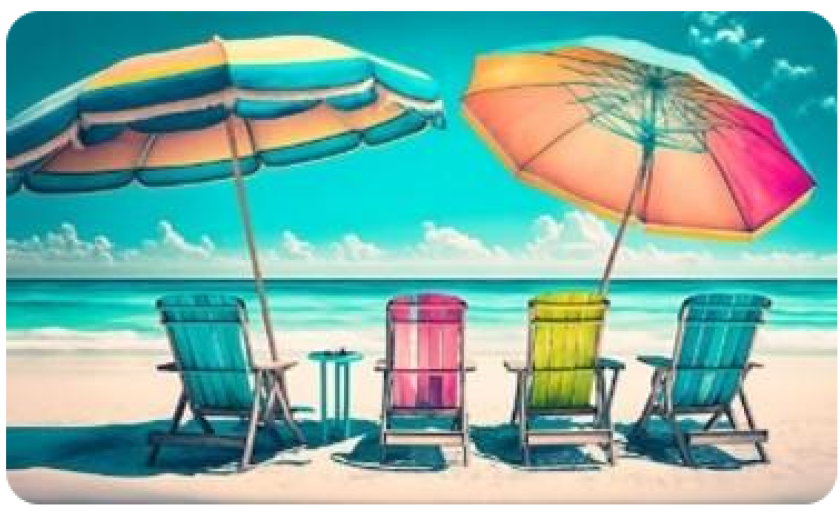 Tekening strandstoelen en parasols